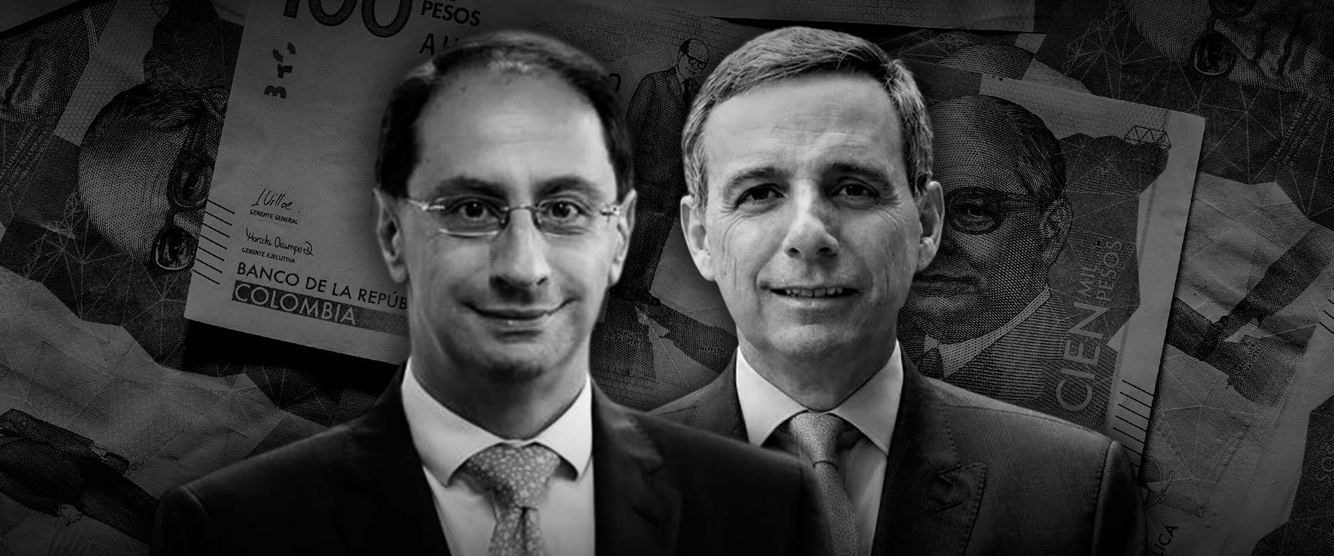 Los ministros de Hacienda que heredan las cuentas, sobre billetes de cien mil pesos